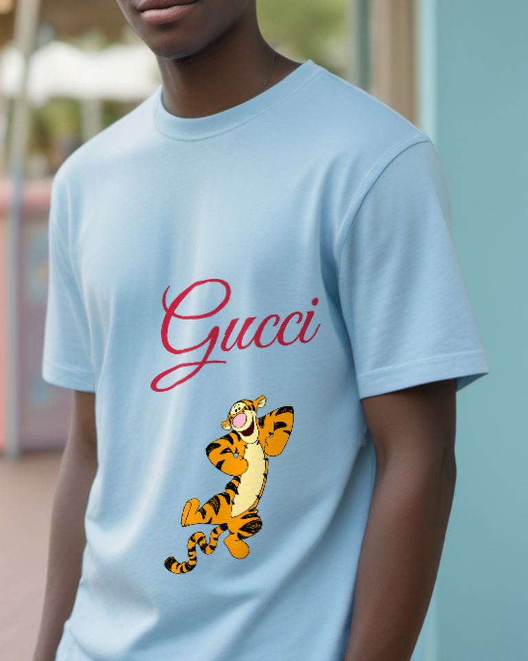 Sky Blue Dancing Striped Tiger Graphic T-Shirt - styled view 1