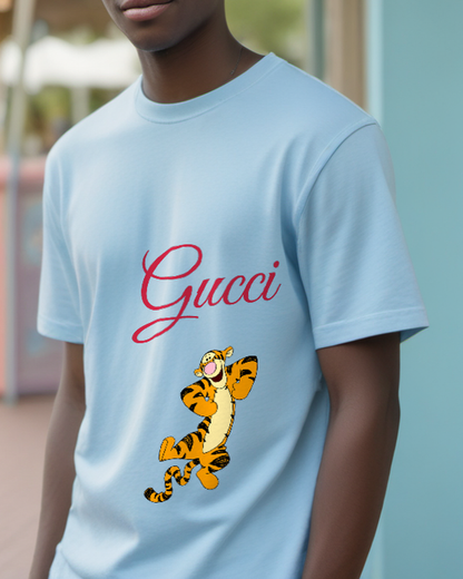 Sky Blue Dancing Striped Tiger Graphic T-Shirt - styled view 1