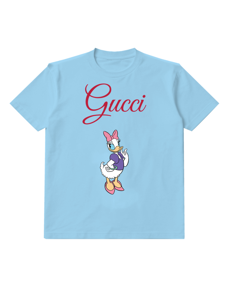 Sky Blue Duck Purple Top Standing Graphic T-Shirt - front product view