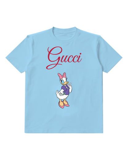 Sky Blue Duck Purple Top Standing Graphic T-Shirt - front product view