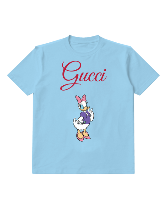 Sky Blue Duck Purple Top Standing Graphic T-Shirt - front product view