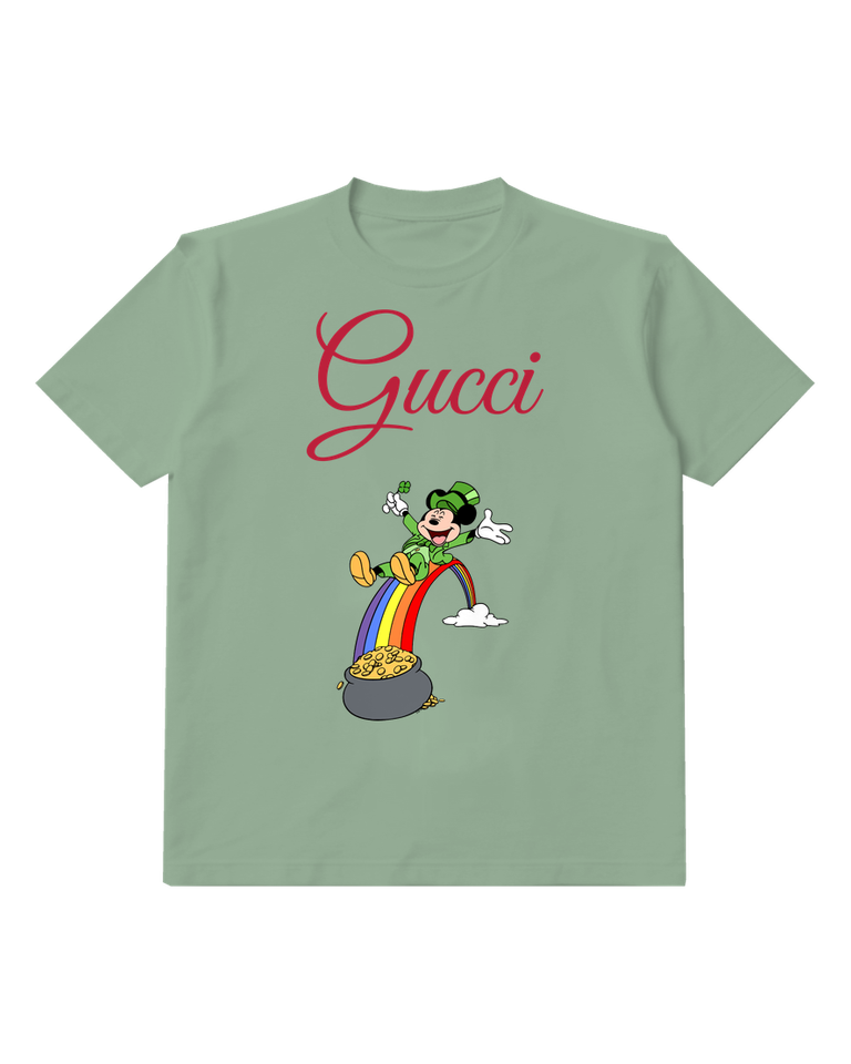Sage Green Mickey Mouse Leaping Rainbow Graphic T-Shirt - front product view