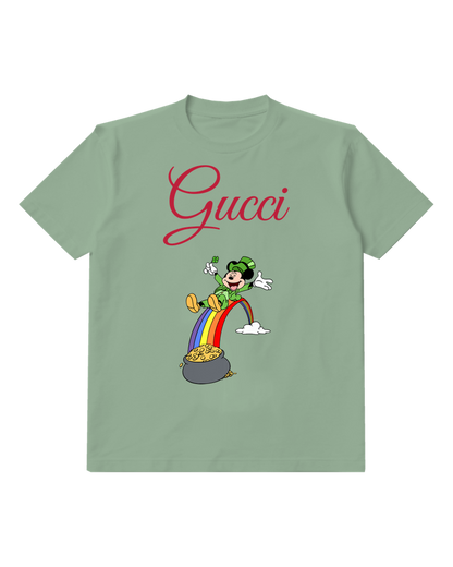 Sage Green Mickey Mouse Leaping Rainbow Graphic T-Shirt - front product view