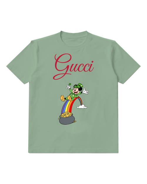 Sage Green Mickey Mouse Leaping Rainbow Graphic T-Shirt - front product view