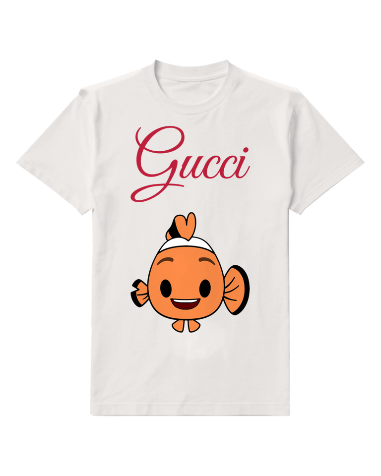 White Orange Fish With Heart Fin Graphic T-Shirt - front product view