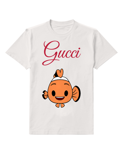 White Orange Fish With Heart Fin Graphic T-Shirt - front product view