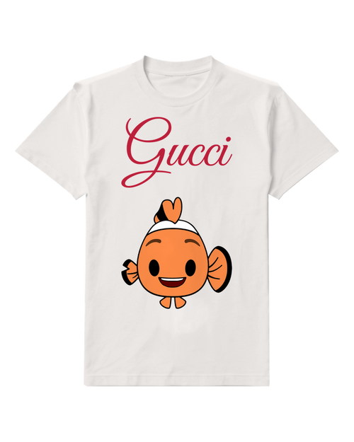 White Orange Fish With Heart Fin Graphic T-Shirt - front product view