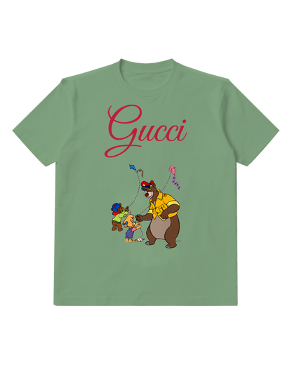 Sage Green Baloo Bear Flying Kites Graphic T-Shirt - front product view