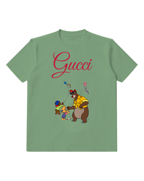 Sage Green Baloo Bear Flying Kites Graphic T-Shirt - front product view