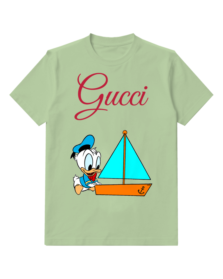 Sage Green Donald Duck Sailing Small Boat Graphic T-Shirt - front product view