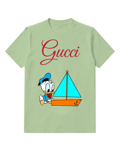 Sage Green Donald Duck Sailing Small Boat Graphic T-Shirt - front product view