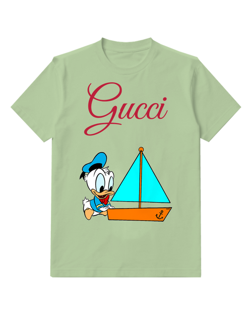 Sage Green Donald Duck Sailing Small Boat Graphic T-Shirt - front product view
