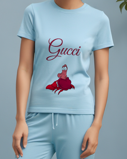 Sky Blue Red Crab Raised Claws Graphic T-Shirt - model wearing view