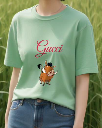 Sage Green Smiling Warthog Graphic T-Shirt - styled view 3
