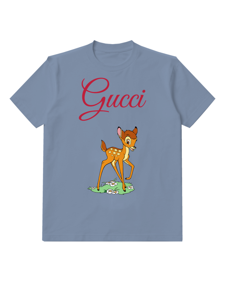 Dusty Blue Fawn Green Meadow Patch Graphic T-Shirt - front product view