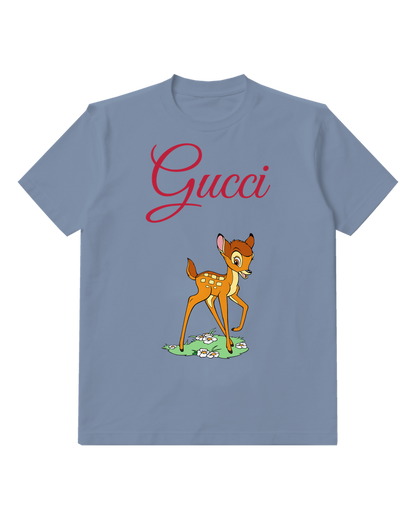 Dusty Blue Fawn Green Meadow Patch Graphic T-Shirt - front product view