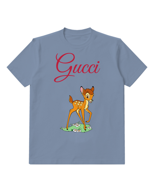 Dusty Blue Fawn Green Meadow Patch Graphic T-Shirt - front product view