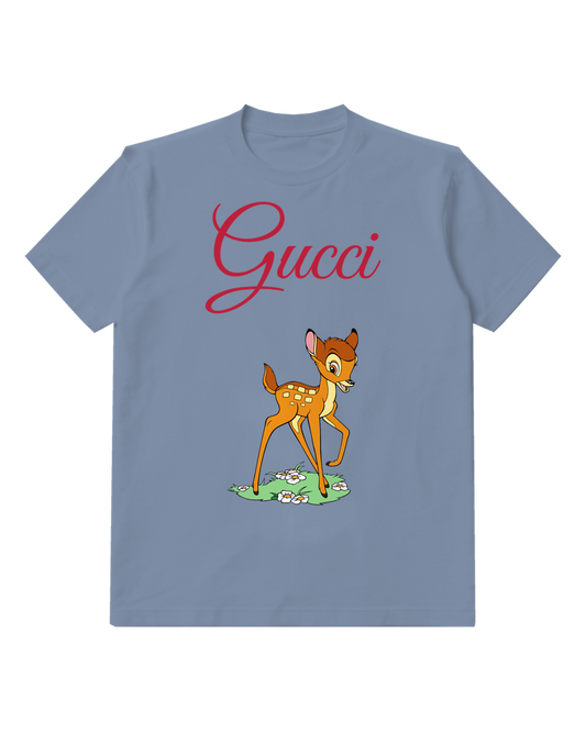 Dusty Blue Fawn Green Meadow Patch Graphic T-Shirt - front product view