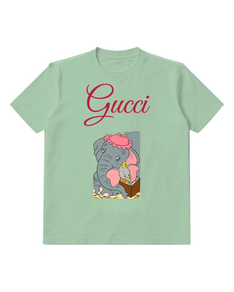 Sage Green Dumbo Reading Book With Mother Graphic T-Shirt - front product view