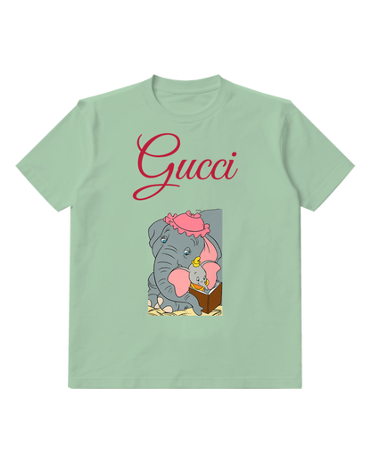 Sage Green Dumbo Reading Book With Mother Graphic T-Shirt - front product view