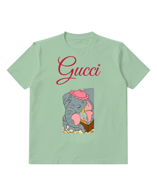 Sage Green Dumbo Reading Book With Mother Graphic T-Shirt - front product view