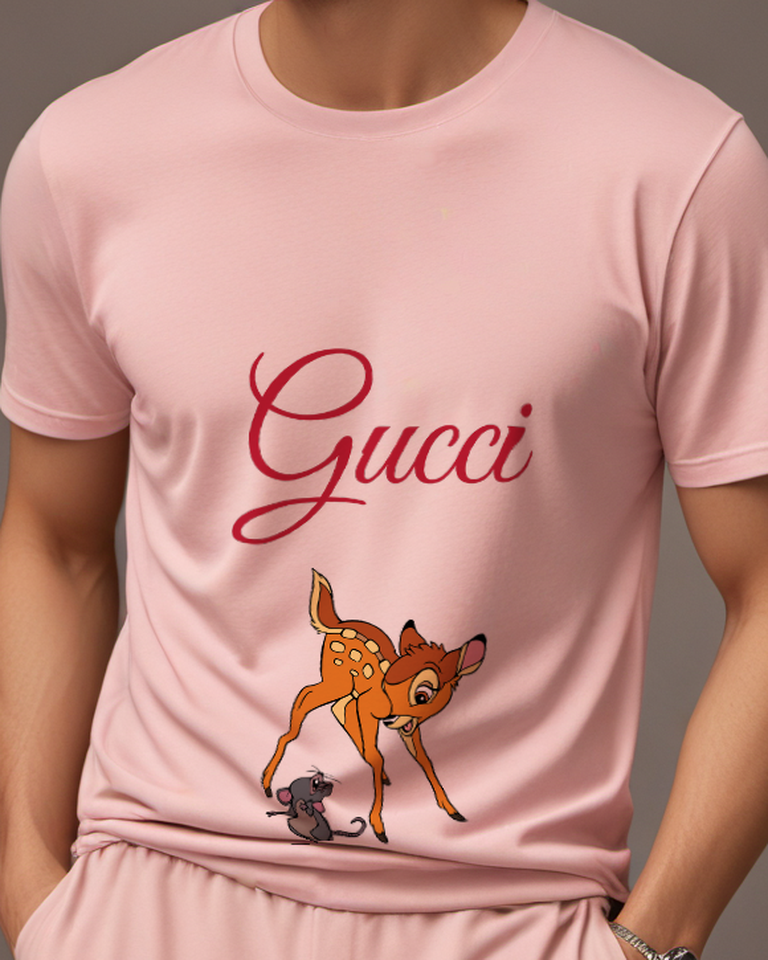 Blush Pink Fawn Tiny Gray Companion Graphic T-Shirt - model wearing view