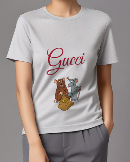 Light Gray Remy And Emile Beside A Sack Of Cheese Graphic T-Shirt - model wearing view