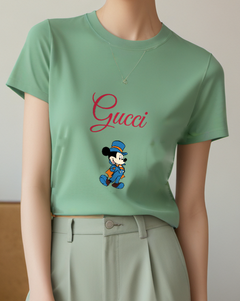 Sage Green Mickey Mouse In Top Hat And Cape Graphic T-Shirt - model wearing view