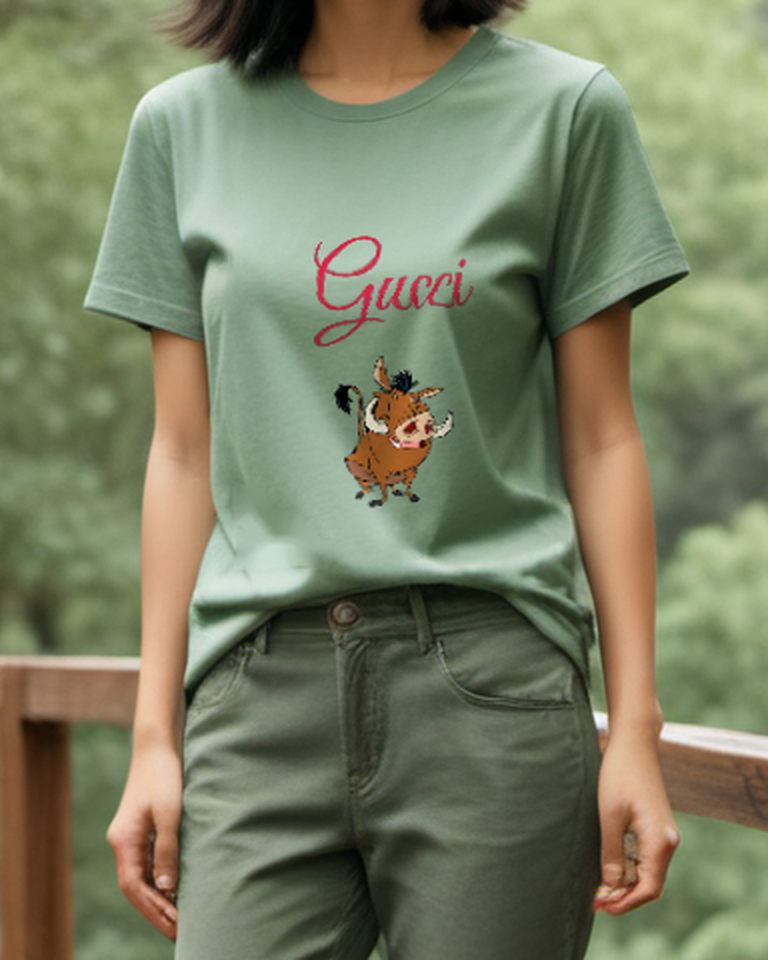 Sage Green Smiling Warthog Graphic T-Shirt - styled view 1