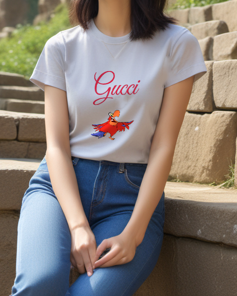 Light Gray Open Wing Red Parrot Graphic T-Shirt - styled view 1