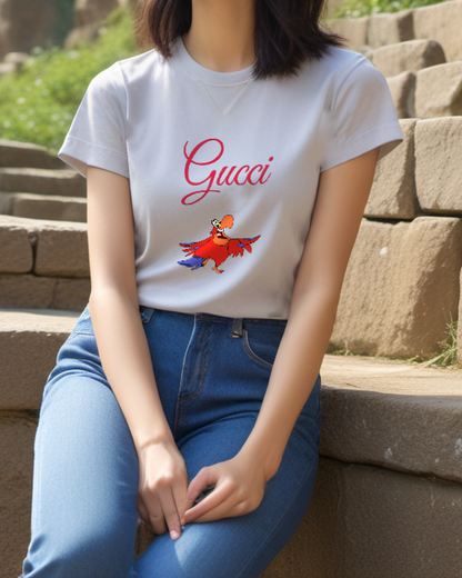 Light Gray Open Wing Red Parrot Graphic T-Shirt - styled view 1