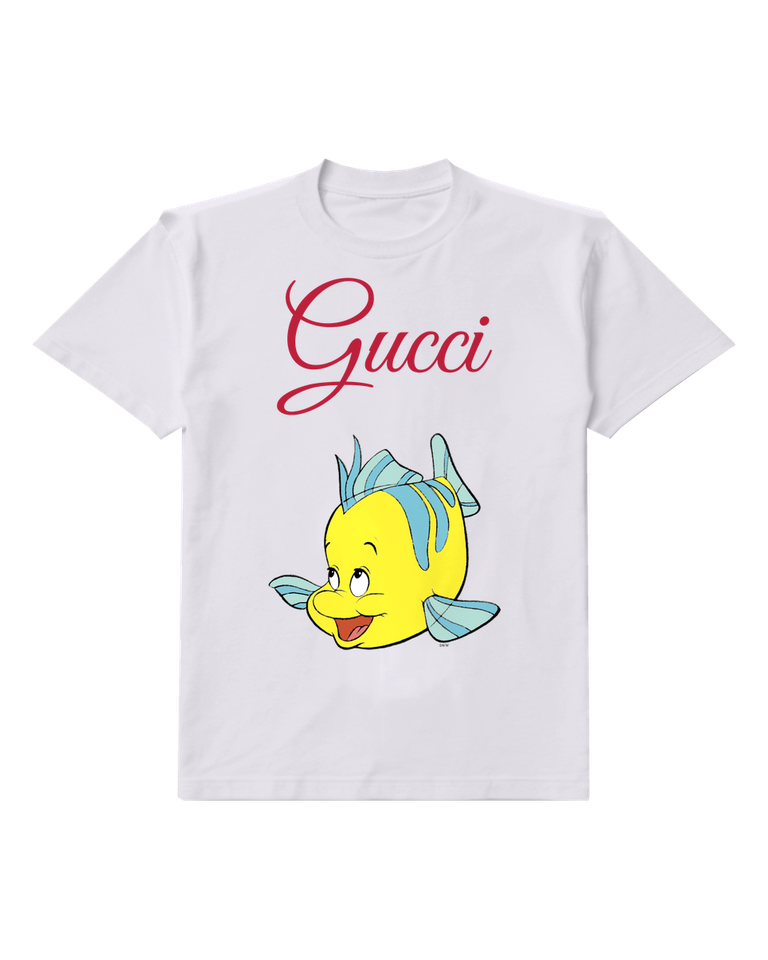 Light Gray Yellow Fish With Blue Fins Smiling Graphic T-Shirt - front product view