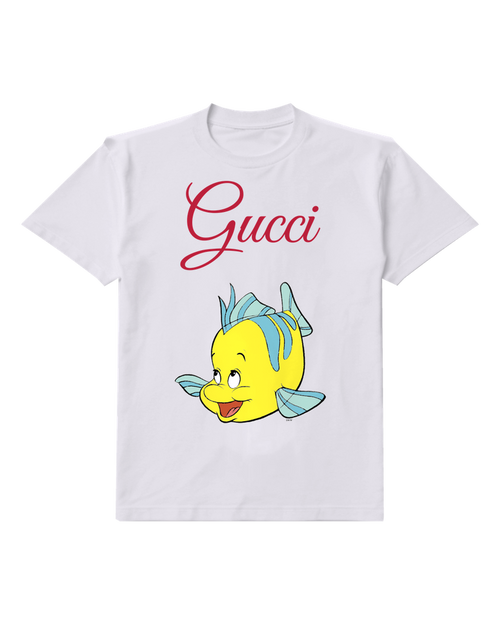 Light Gray Yellow Fish With Blue Fins Smiling Graphic T-Shirt - front product view