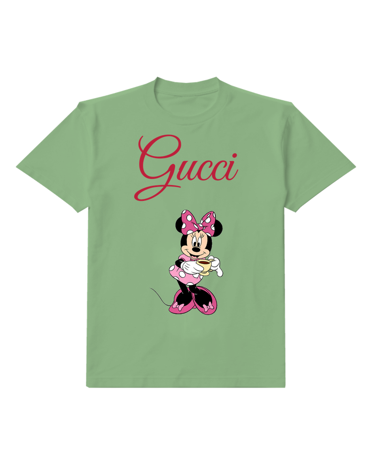 Sage Green Minnie Mouse Holding A Cup Graphic T-Shirt - front product view