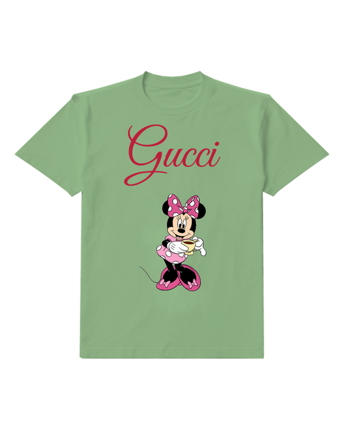 Sage Green Minnie Mouse Holding A Cup Graphic T-Shirt - front product view