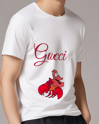 White Red Crab With Wide Grin Crew Neck Graphic T-Shirt - model wearing view