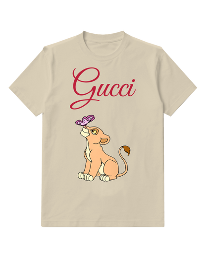 Ivory Cub Looking At Purple Butterfly Graphic T-Shirt - front product view