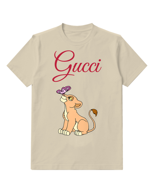 Ivory Cub Looking At Purple Butterfly Graphic T-Shirt - front product view