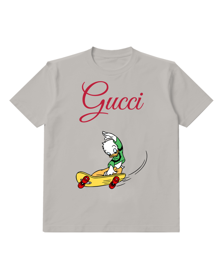 Light Gray Louie Skateboarding On Yellow Board Graphic T-Shirt - front product view