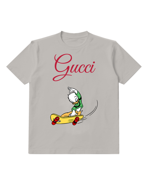 Light Gray Louie Skateboarding On Yellow Board Graphic T-Shirt - front product view