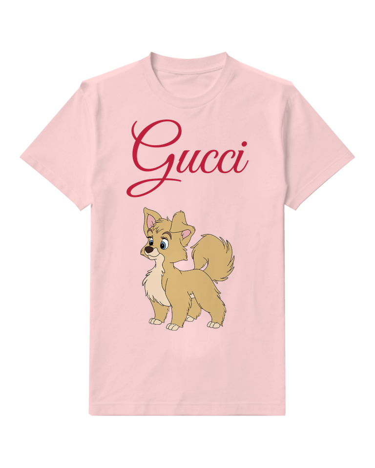 Blush Pink Cartoon Dog Standing Alertly Graphic T-Shirt - front product view