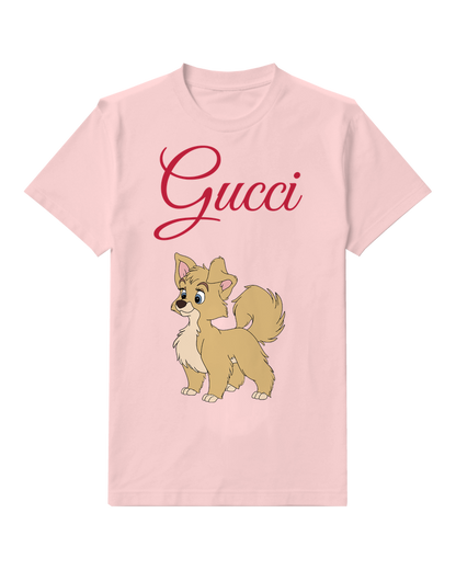 Blush Pink Cartoon Dog Standing Alertly Graphic T-Shirt - front product view