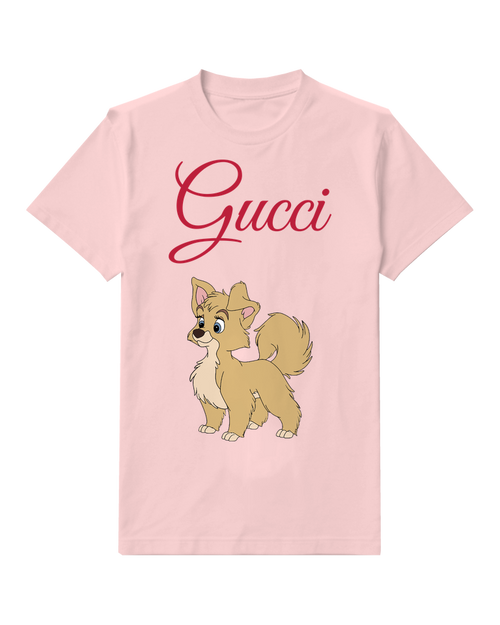 Blush Pink Cartoon Dog Standing Alertly Graphic T-Shirt - front product view