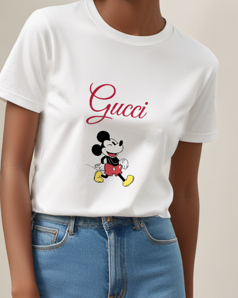 White Classic Mickey Mouse Running Graphic T-Shirt - model wearing view