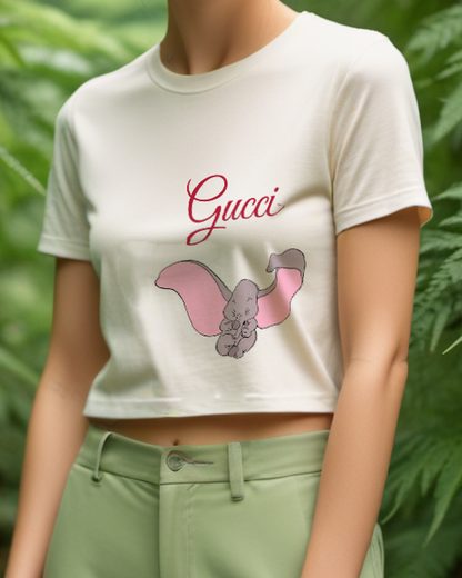 Ivory Baby Elephant With Pink Ears Graphic T-Shirt - model wearing view