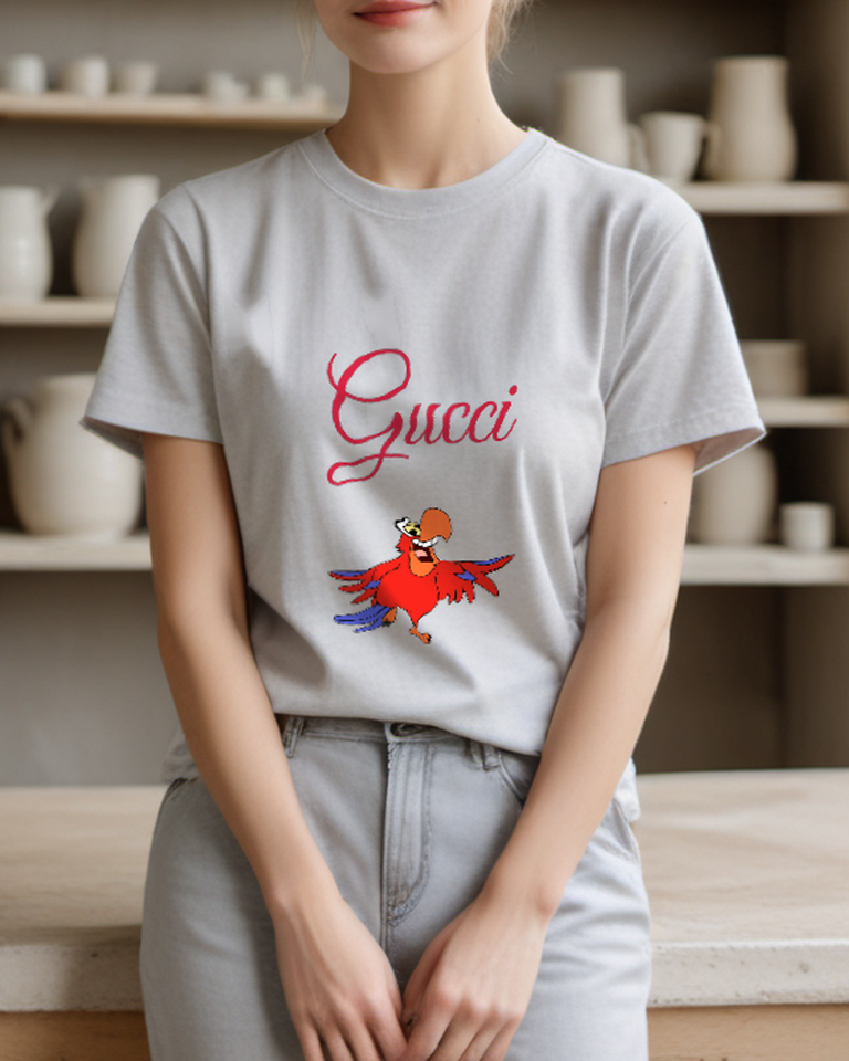 Light Gray Open Wing Red Parrot Graphic T-Shirt - styled view 4