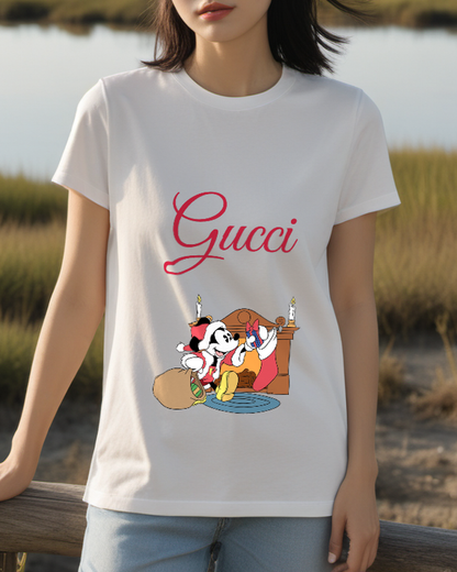 White Holiday Fireplace Mouse Graphic T-Shirt - styled view 5