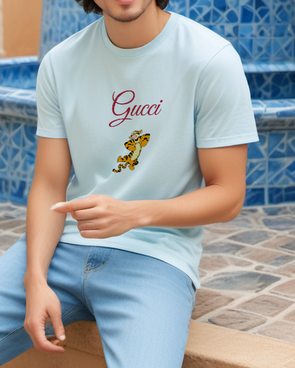 Sky Blue Dancing Striped Tiger Graphic T-Shirt - styled view 5
