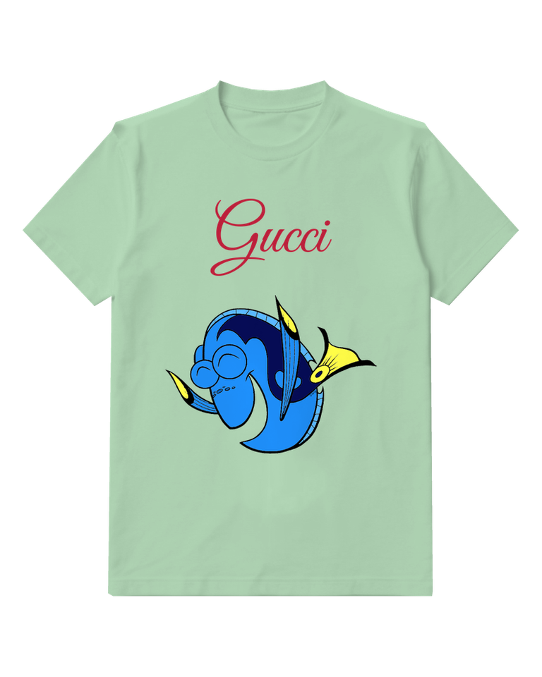 Sage Green Blue Fish With Yellow Fins Smiling Graphic T-Shirt - front product view
