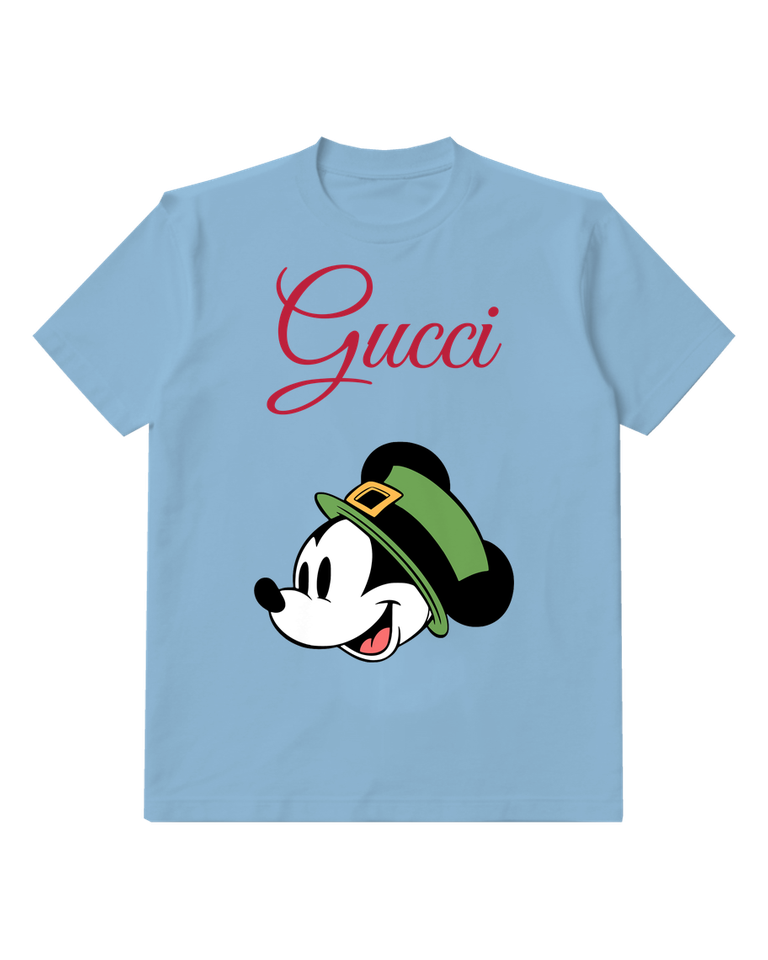 Sky Blue Mickey Mouse Wearing Green Hat Graphic T-Shirt - front product view